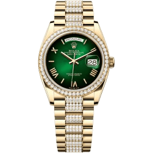 Rolex Day-Date 36 Yellow Gold Diamond / Green - Ombré / President - Diamond 128348RBR-0069