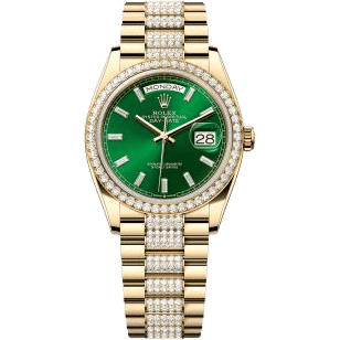 Rolex Day-Date 36 Yellow Gold - Diamond / Bright Green - Baguette / President - Diamond 128348RBR-0079