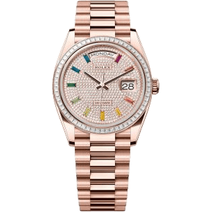 Day-Date 36 Everose Gold - Baguette / Paved - Rainbow / President