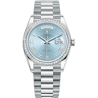 Rolex Day-Date 36 Platinum - Baguette / Ice Blue - Roman / President 128396TBR-0002