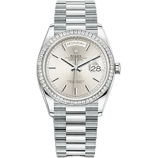 Rolex Day-Date 36 Platinum - Baguette / Silver / President 128396TBR-0004