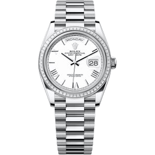 Rolex Day-Date 36 Platinum - Baguette / White - Roman / President 128396TBR-0018
