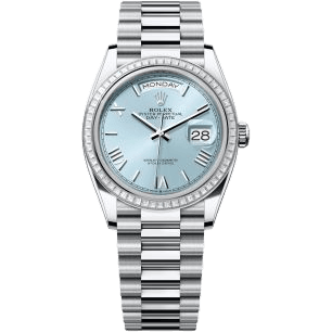 Rolex Day-Date 36 Platinum - Baguette / Ice Blue - Roman / President 128396TBR-0019