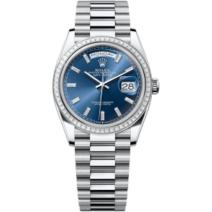 Rolex Day-Date 36 Platinum - Baguette / Bright Blue - Baguette / President 128396TBR-0024