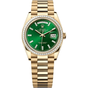 Rolex Day-Date 36 Yellow Gold - Baguette / Bright Green - Baguette / President 128398TBR-0035