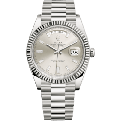 Rolex Day-Date 40 White Gold / Silver - Baguette 228239-0003