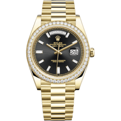 Rolex Day-Date 40 Yellow Gold / Diamond / Black - Baguette 228348RBR-0001