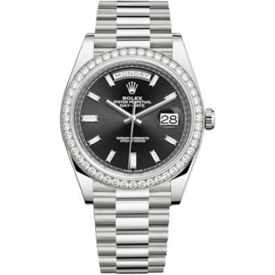 Day-Date 40 White Gold - Diamond / Black - Baguette