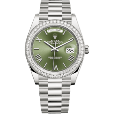 Day-Date 40 White Gold - Diamond / Green Roman