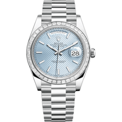 Day-Date 40 Platinum - Baguette / Ice Blue Diagonal