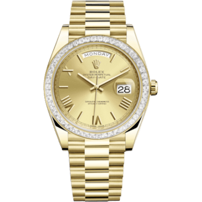 Rolex Day-Date 40 Yellow Gold - Baguette / Champagne - Roman 228398TBR-0003