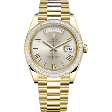 Day-Date 40 Yellow Gold - Baguette / Silver - Roman