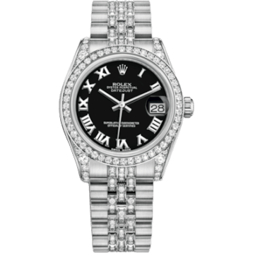 Rolex Datejust 31 White Gold Diamond / Jubilee Diamond / Black Roman 178159-0061