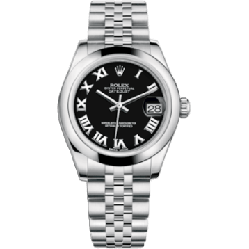 Rolex Datejust 31 Stainless Steel Domed / Jubilee / Black Roman 178240-0035