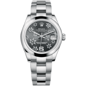Rolex Datejust 31 Stainless Steel Domed / Oyster / Dark Rhodium Floral 178240-0040
