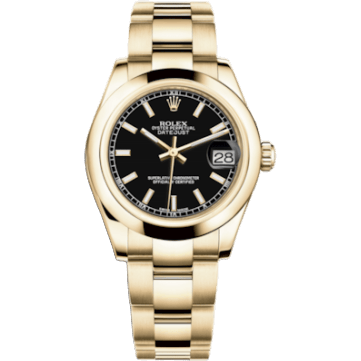 Rolex Datejust 31 Yellow Gold Domed / Oyster / Black 178248-0019