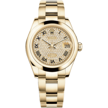 Rolex Datejust 31 Yellow Gold Domed / Oyster / Paved Roman 178248-0056