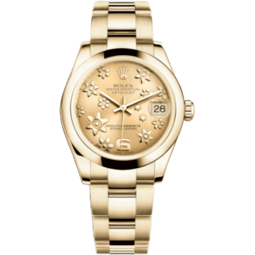 Rolex Datejust 31 Yellow Gold Domed / Oyster / Champagne Floral 178248-0085