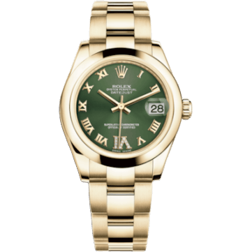 Rolex Datejust 31 Yellow Gold Domed / Oyster / Olive Roman 178248-0086