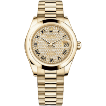 Rolex Datejust 31 Yellow Gold Domed / President / Paved Roman 178248-0091