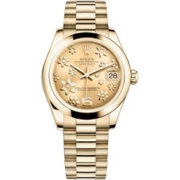 Rolex Datejust 31 Yellow Gold Domed / President / Champagne Floral 178248-0093