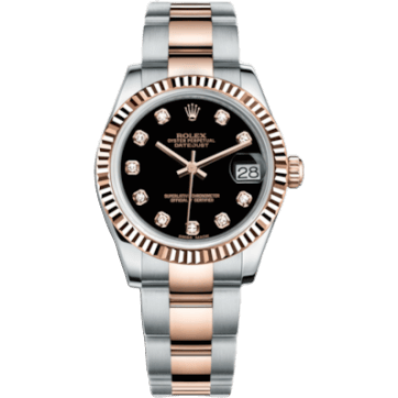 Rolex Datejust 31 Rolesor Everose Fluted / Oyster / Black Diamond 178271-0049