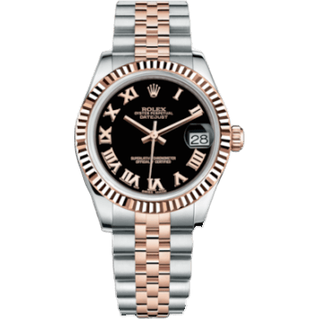 Rolex Datejust 31 Rolesor Everose Fluted / Jubilee / Black Roman 178271-0065