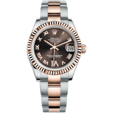 Rolex Datejust 31 Rolesor Everose Fluted / Oyster / Chocolate Roman 178271-0075
