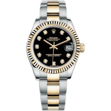 Rolex Datejust 31 Rolesor Yellow Fluted / Oyster / Black Diamond 178273-0045