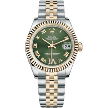 Rolex Datejust 31 Rolesor Yellow Fluted / Jubilee / Olive Green Roman 178273-0090