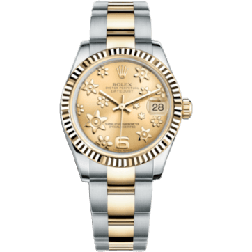 Rolex Datejust 31 Rolesor Yellow Fluted / Oyster / Champagne Floral 178273-0093