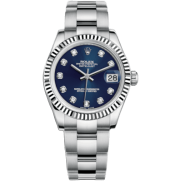 Rolex Datejust 31 Stainless Steel Fluted / Oyster / Blue - Diamond 178274-0061