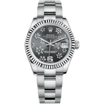 Rolex Datejust 31 Stainless Steel Fluted / Oyster / Dark Rhodium Floral 178274-0091