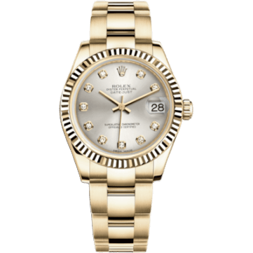 Rolex Datejust 31 Yellow Gold Fluted / Oyster / Silver Diamond 178278-0037