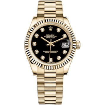 Rolex Datejust 31 Yellow Gold Fluted / President / Black Diamond 178278-0065