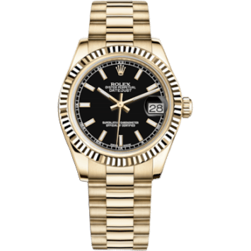 Rolex Datejust 31 Yellow Gold Fluted / President / Black 178278-0068