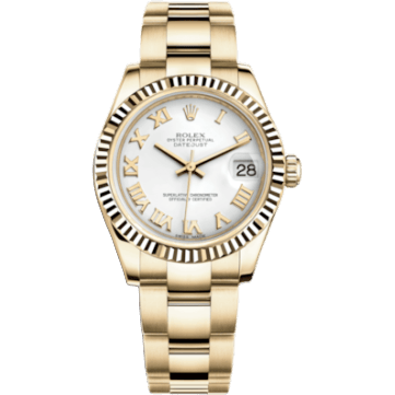 Rolex Datejust 31 Yellow Gold Fluted / Oyster / White Roman 178278-0097