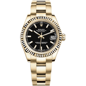Rolex Datejust 31 Yellow Gold Fluted / Oyster / Black 178278-0106