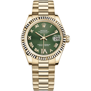 Rolex Datejust 31 Yellow Gold Fluted / President / Olive Roman 178278-0120