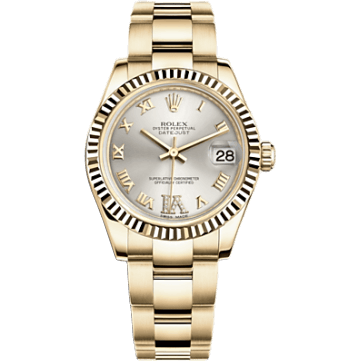 Rolex Datejust 31 Yellow Gold Fluted / Oyster / Silver Roman 178278-0126