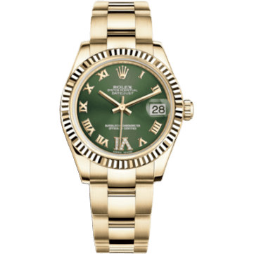 Rolex Datejust 31 Yellow Gold Fluted / Oyster / Olive Roman 178278-0131