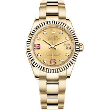 Rolex Datejust 31 Yellow Gold Fluted / Oyster / Champagne Diamond 178278-0132