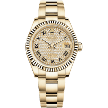 Rolex Datejust 31 Yellow Gold Fluted / Oyster / Paved Roman 178278-0135