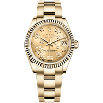 Rolex Datejust 31 Yellow Gold Fluted / Oyster / Champagne Floral 178278-0137