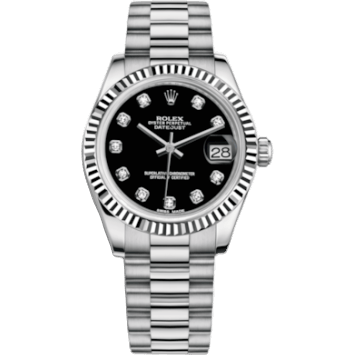 Rolex Datejust 31 White Gold Fluted / President / Black Diamond 178279-0017