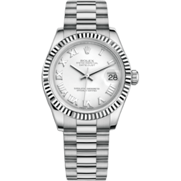 Rolex Datejust 31 White Gold Fluted / President / White Roman 178279-0067