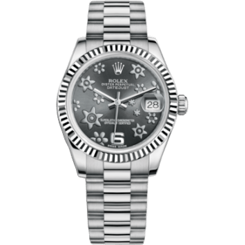 Rolex Datejust 31 White Gold Fluted / President / Dark Rhodium Floral 178279-0072
