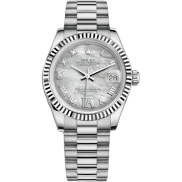 Rolex Datejust 31 White Gold Fluted / President / MOP Roman 178279-0073