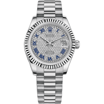 Rolex Datejust 31 White Gold Fluted / President / Paved Roman 178279-0078