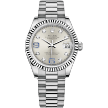 Rolex Datejust 31 White Gold Fluted / President / Silver Diamonds & Sapphires 178279-0080